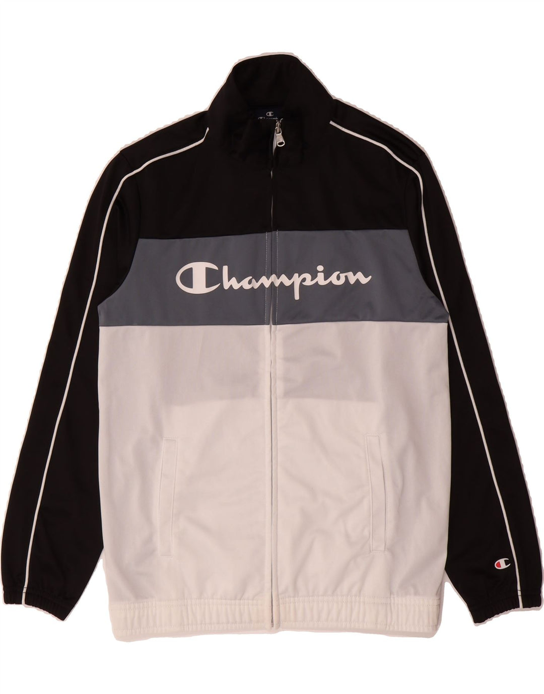 CHAMPION Boys Tracksuit Top Jacket 11-12 Years Large  Black Colourblock Vintage Champion and Second-Hand Champion from Messina Hembry 
