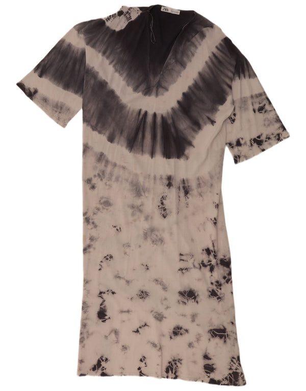 Rochie maxi supradimensionată pentru femei Zara UK 10 Mic, gri Tie Dye, viscoză