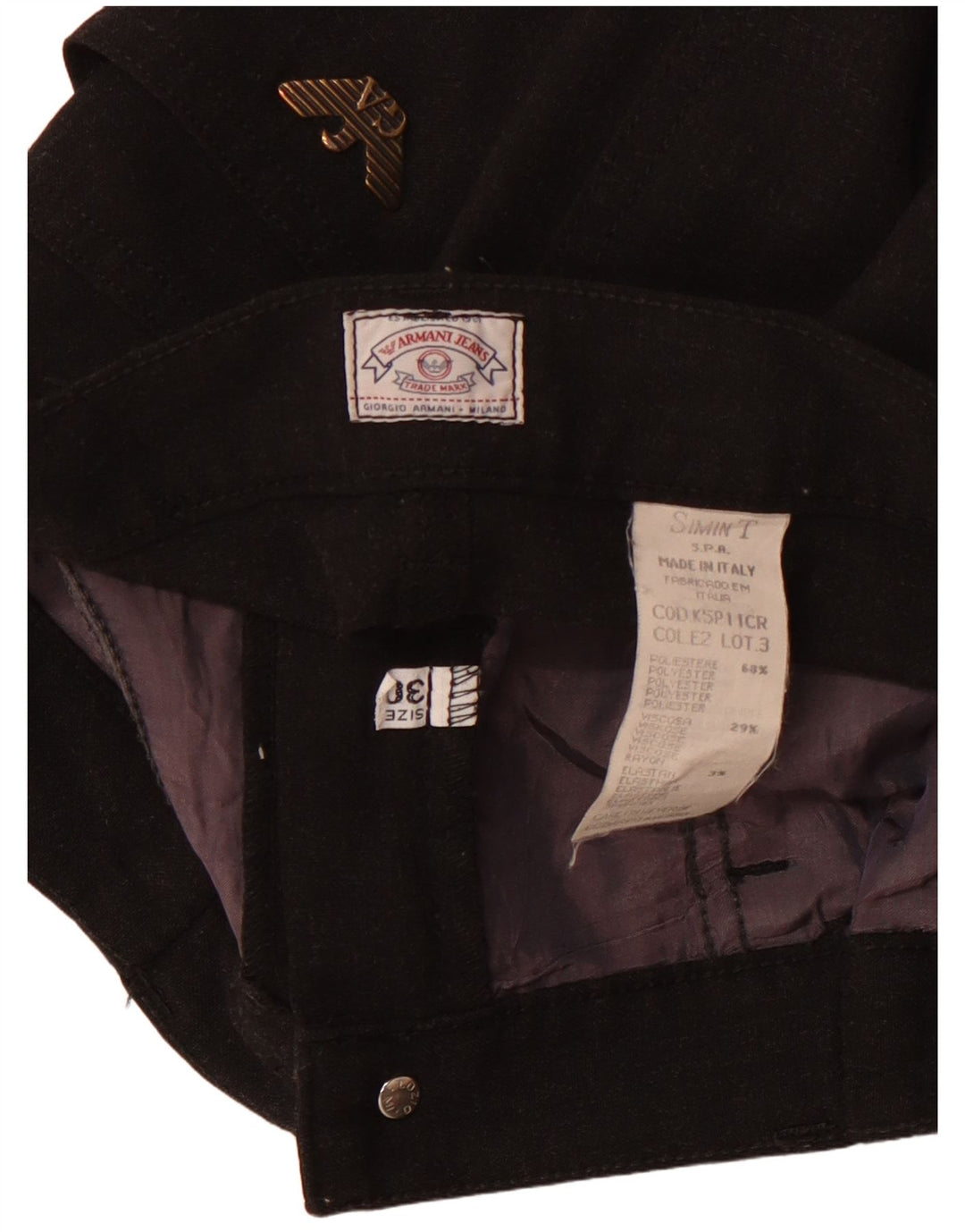 ARMANI Pantaloni Drepți Casual cu Talie Înaltă L30 L32 Poliester Negru