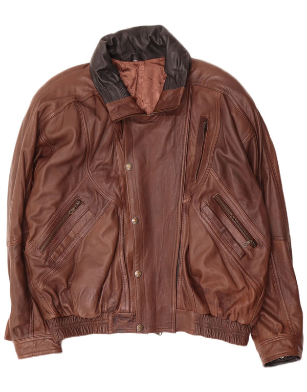 Jachetă de piele vintage pentru bărbați Marea Britanie 46 3XL maro, motociclist din piele