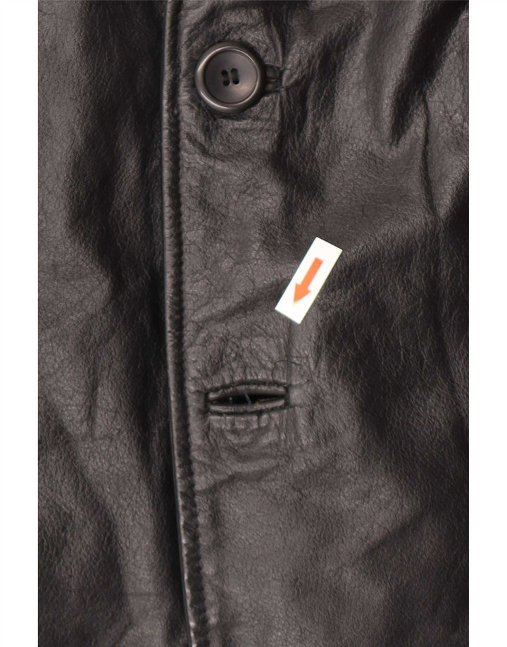 Palton din piele vintage pentru bărbați UK 38 mediu negru