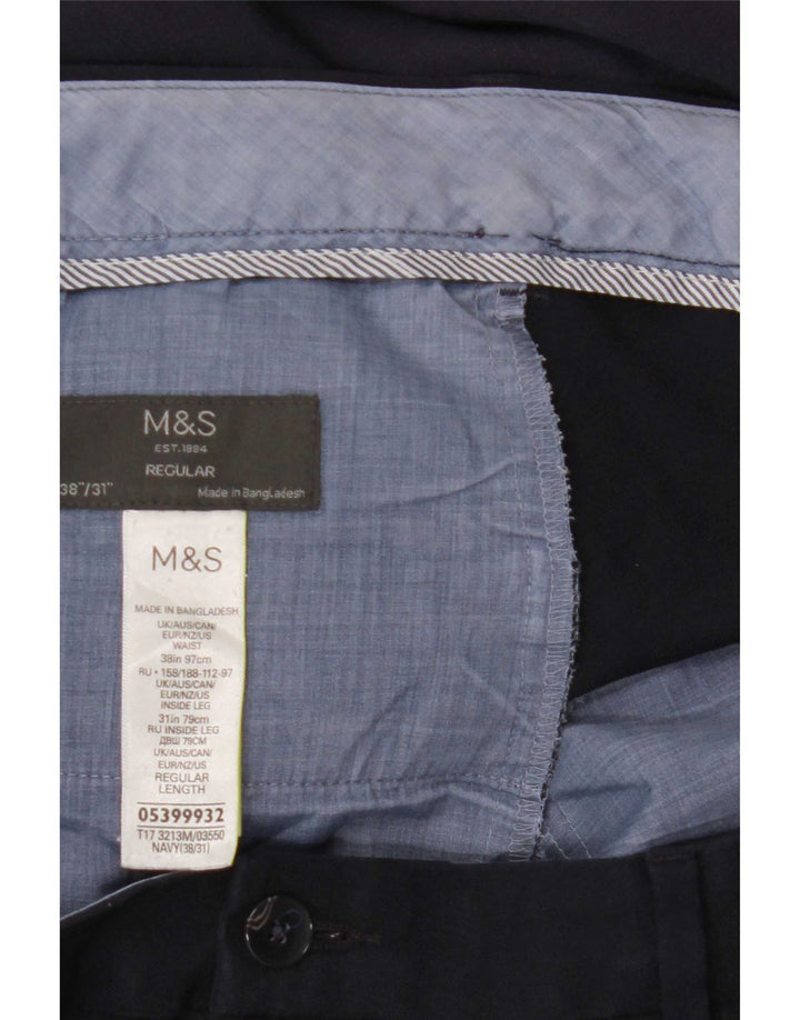 Pantaloni de costum obișnuiți, drepti, pentru bărbați, Marks & Spencer, L38 L31, bleumarin