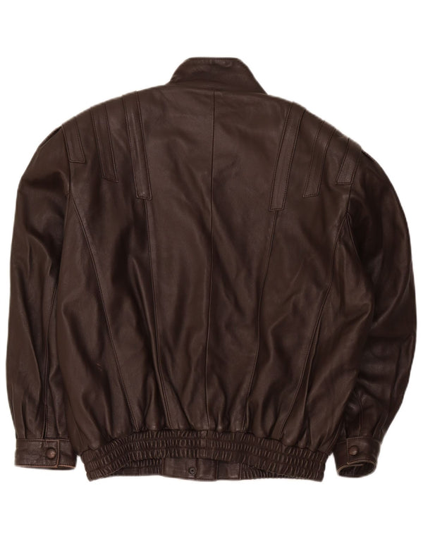 Jachetă bomber din piele vintage pentru femei, cu ajustare largă, UK 14, maro mare