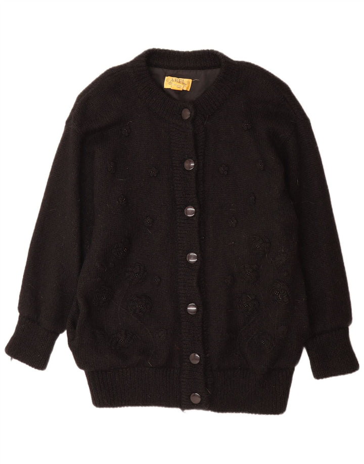 Pulover cardigan ABEL pentru femei, mărime unica, lână neagră cu flori