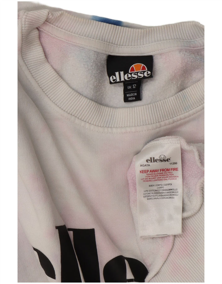 Pulover cu grafic pentru femei Ellesse UK 12, bumbac Tie Dye alb mediu