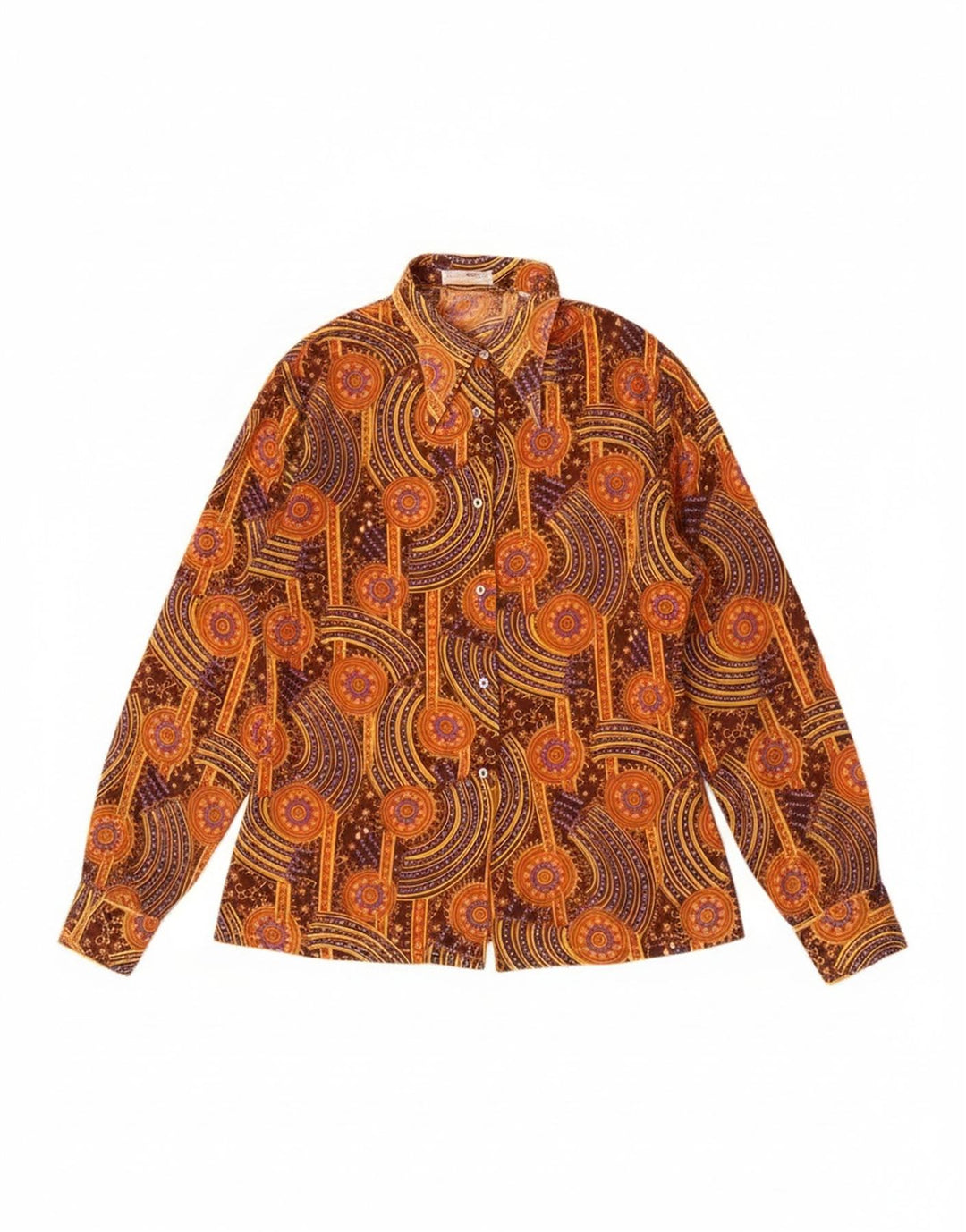 Cămașă Vintage pentru Damă See Through IT 44 Maro Mediu Bumbac Geometric