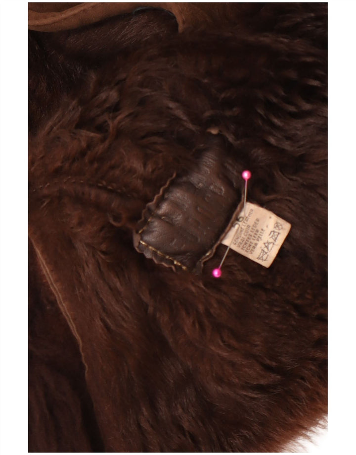Pardesiu din shearling vintage pentru bărbați UK 38, maro mediu, piele bloc de culoare