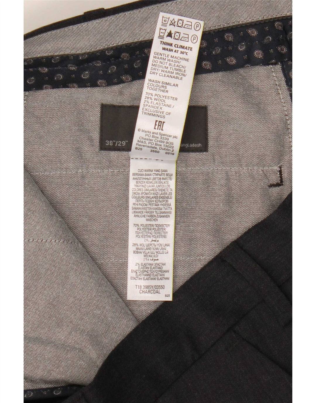 Pantaloni de costum obișnuiți pentru bărbați Marks & Spencer L38 L29 poliester gri