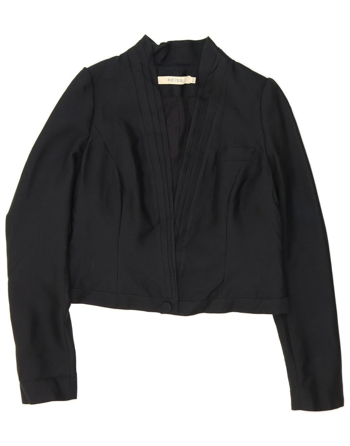 REISS Womens Crop 1 Button Blazer Jacket UK 14 Medium Black Vintage Reiss and Second-Hand Reiss from Messina Hembry 