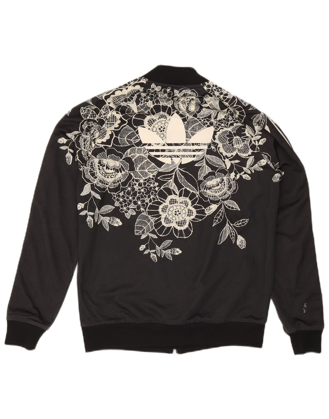Jachetă de top pentru trening grafic Adidas pentru femei UK 10 Small Black Floral