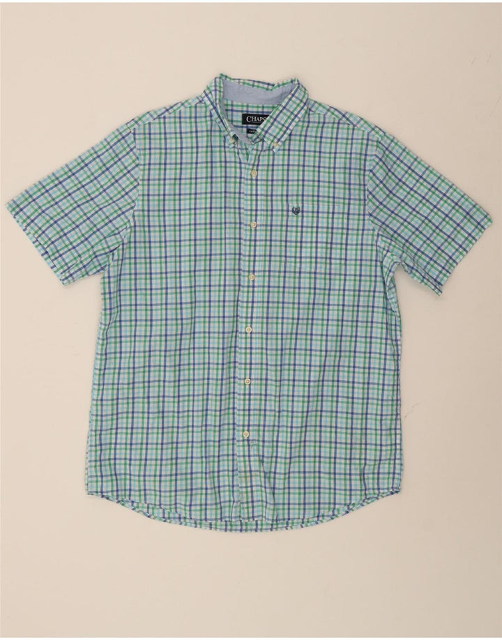 CHAPS Mens Short Sleeve Shirt Large Blue Check Cotton Vintage Chaps and Second-Hand Chaps from Messina Hembry 