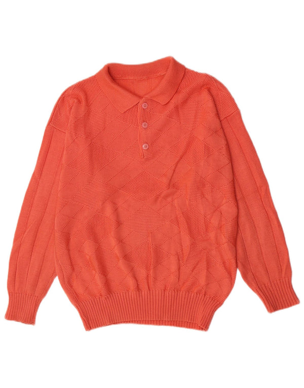 Pulover vintage pentru bărbați cu gât polo mic portocaliu Argyle/Diamond