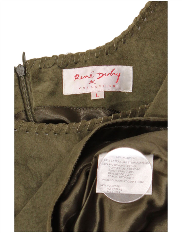 Rene Derhy Crop Top din piele intoarsa fara maneci pentru femei UK 14, mare, kaki