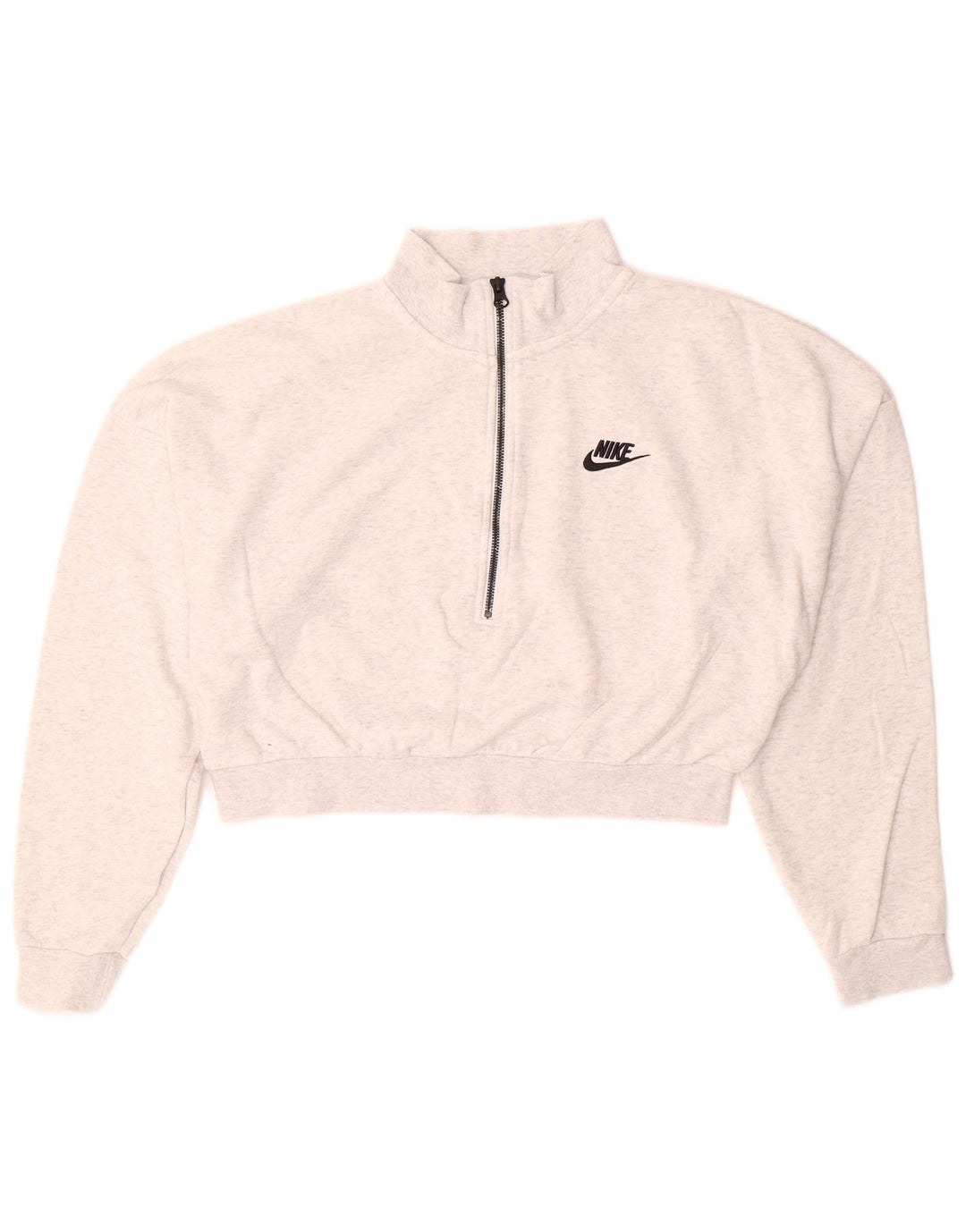 NIKE Womens Crop Zip Neck Sweatshirt Jumper UK 14 Medium White Cotton