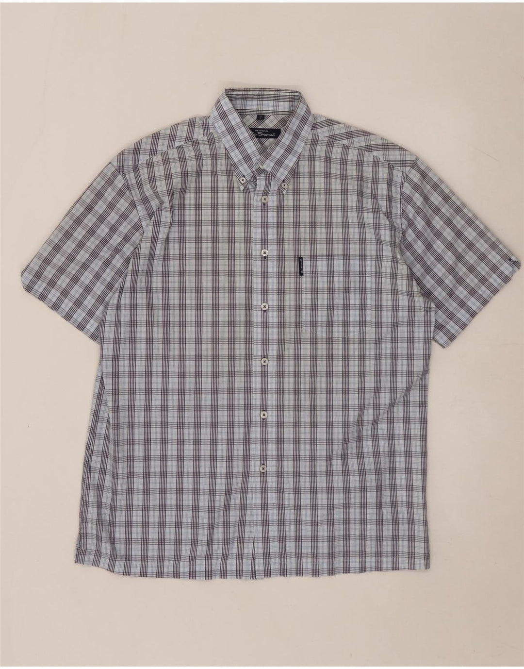 BEN SHERMAN Cămașă cu mânecă scurtă pentru bărbați, cu carouri mari, albastre
