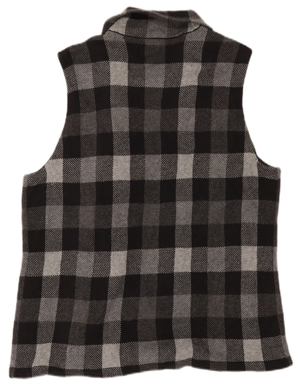 Chaps Womens Sleeveless Cardigan Sweater UK 18 XL Grey Gingham Cotton