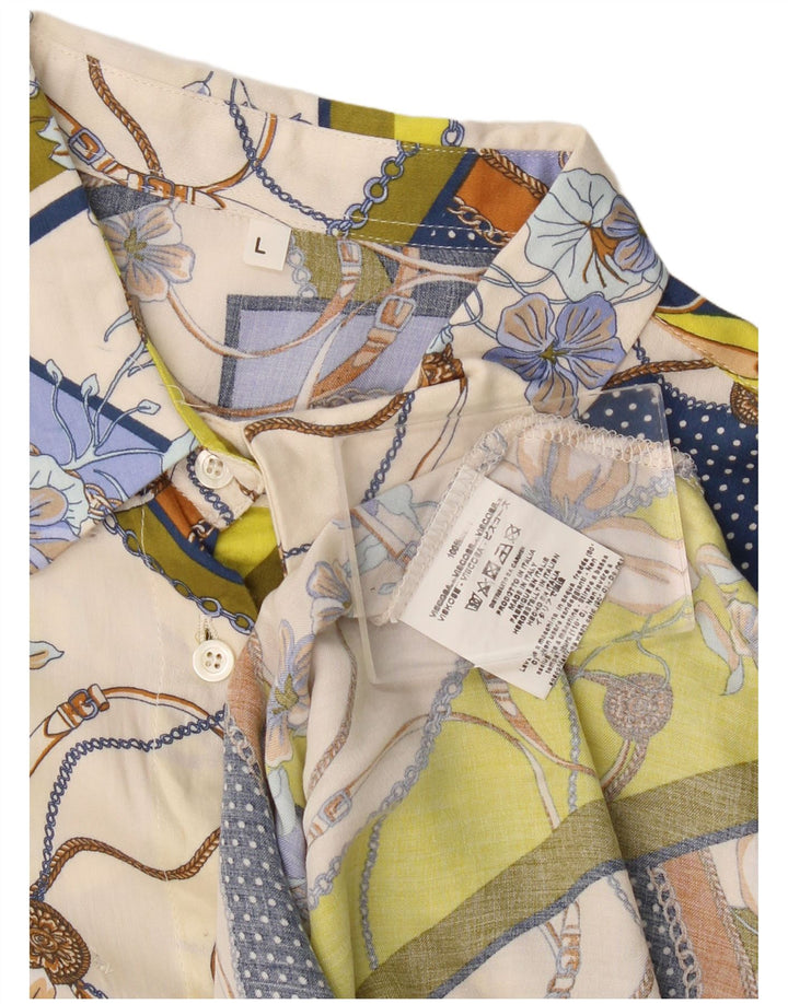 Bluză de cămașă cu model abstract pentru femei vintage UK 14 mare, multicoloră