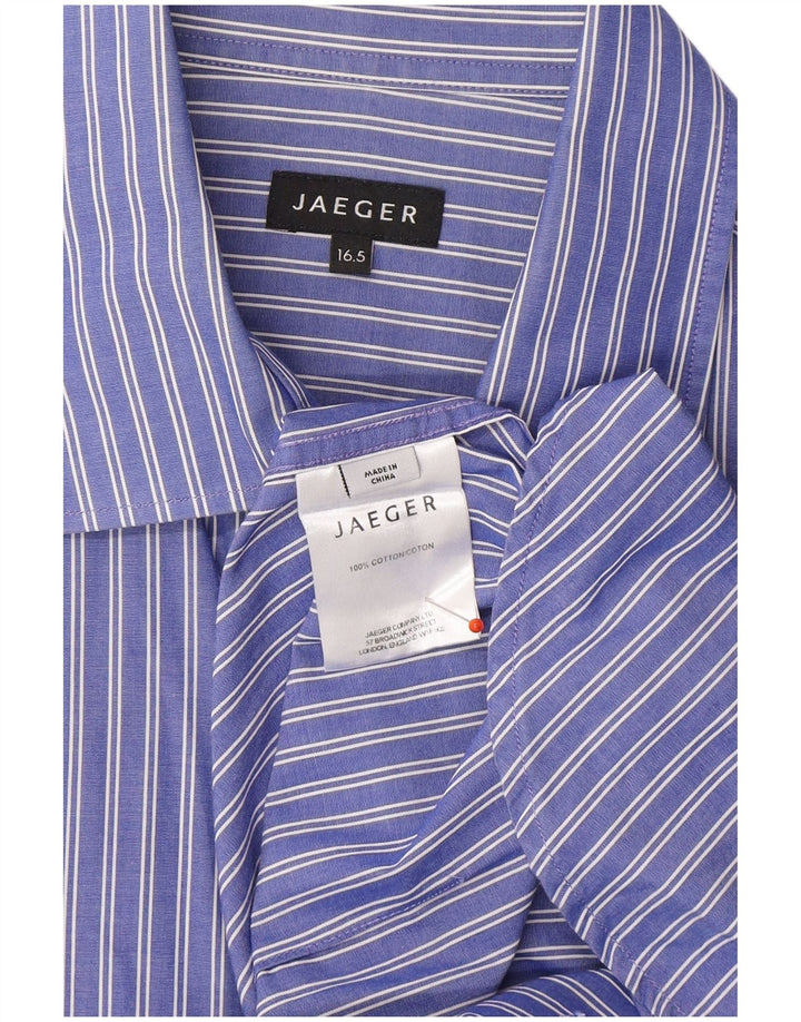 JAEGER Mens Shirt Size 16 1/2 Large Blue Striped Cotton