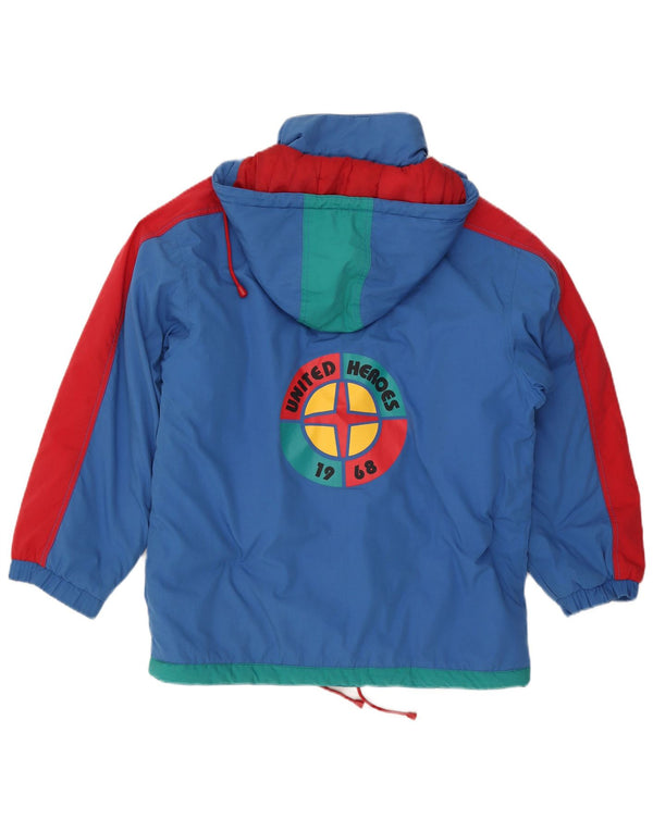 Vintage Mens Graphic Hooded Ski Jacket UK 40 Large Blue Colourblock
