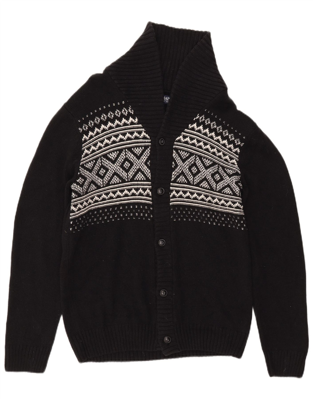 Pulover cardigan pentru bărbați CHAPS, mic, negru, din bumbac Fair Isle