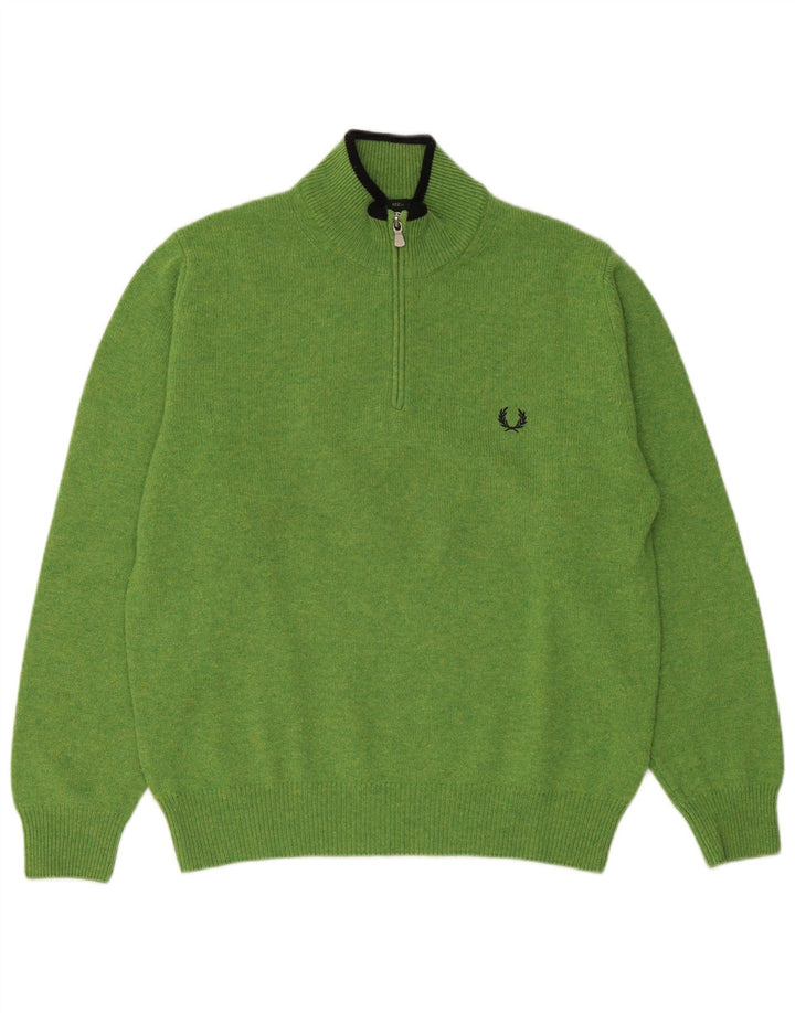 Pulover pentru bărbați Fred Perry, cu fermoar, lână verde mediu