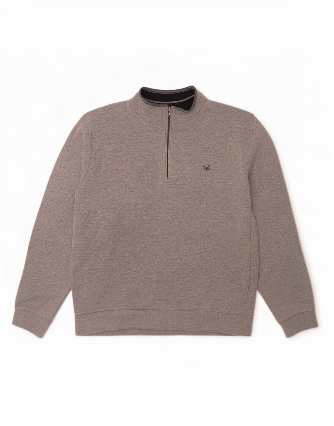 Crew Clothing Hanorac pentru bărbați, cu fermoar și gât, Jumper mare, gri, pete