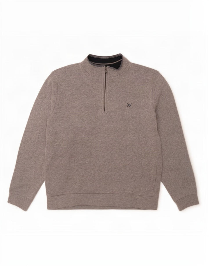 Crew Clothing Hanorac pentru bărbați, cu fermoar și gât, Jumper mare, gri, pete