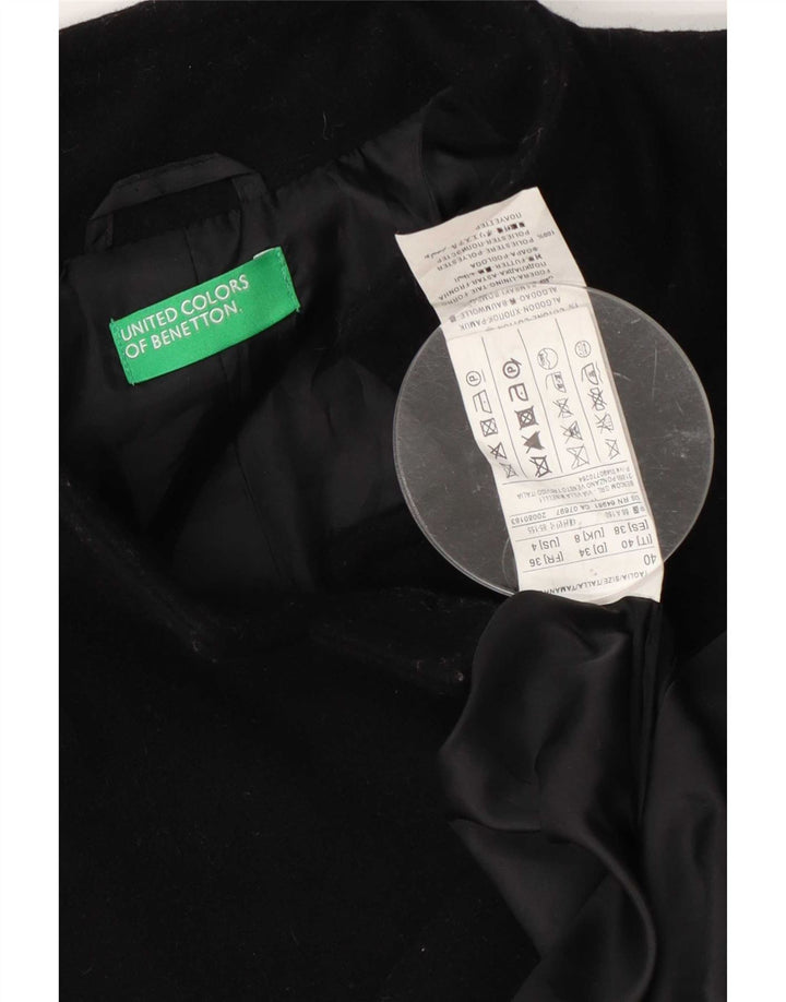 Beneton Womens Overcoat UK 8 Small Black Wool
