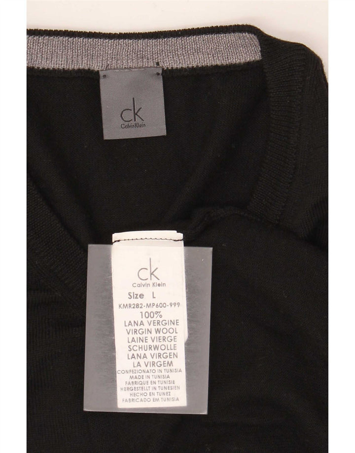 Pulover Calvin Klein pentru bărbați cu decolteu în V, mare, lână virgină, neagră