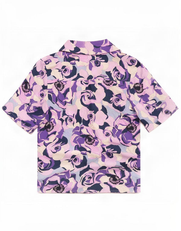 Bluză de epocă cămașă cu mânecă scurtă pentru femei UK 12 Medium Purple Floral Silk
