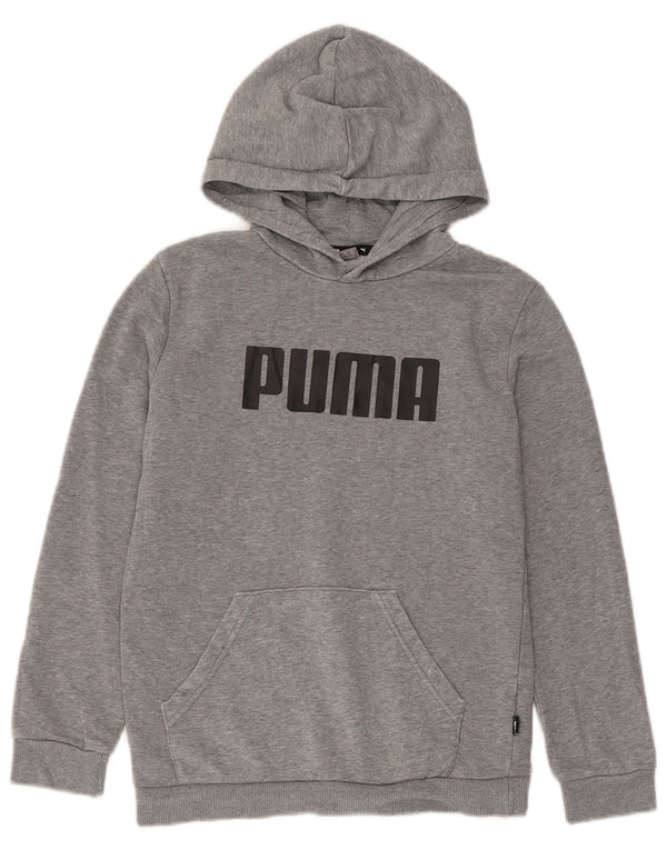 Pulover Puma pentru băieți cu glugă grafică, 11-12 ani, bumbac gri
