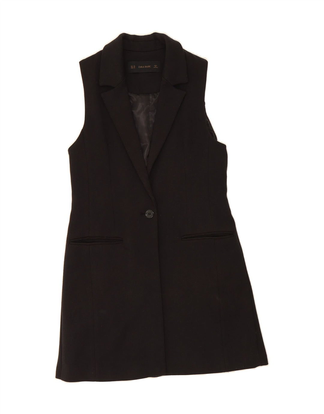 ZARA Womens Longline Sleeveless 1 Button Blazer Jacket UK 6 XS Black Vintage Zara and Second-Hand Zara from Messina Hembry 