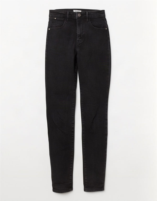 Blugi skinny Wrangler pentru femei cu talie mare W25 L28 bumbac negru