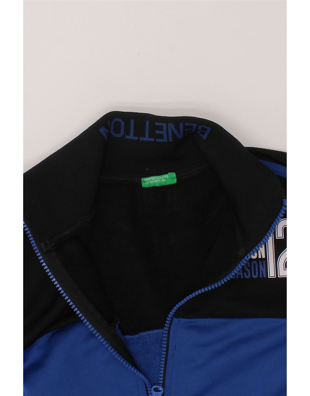 BENETTON Boys Tracksuit Top Jacket 7-8 Years Medium Blue Colourblock Vintage Benetton and Second-Hand Benetton from Messina Hembry 