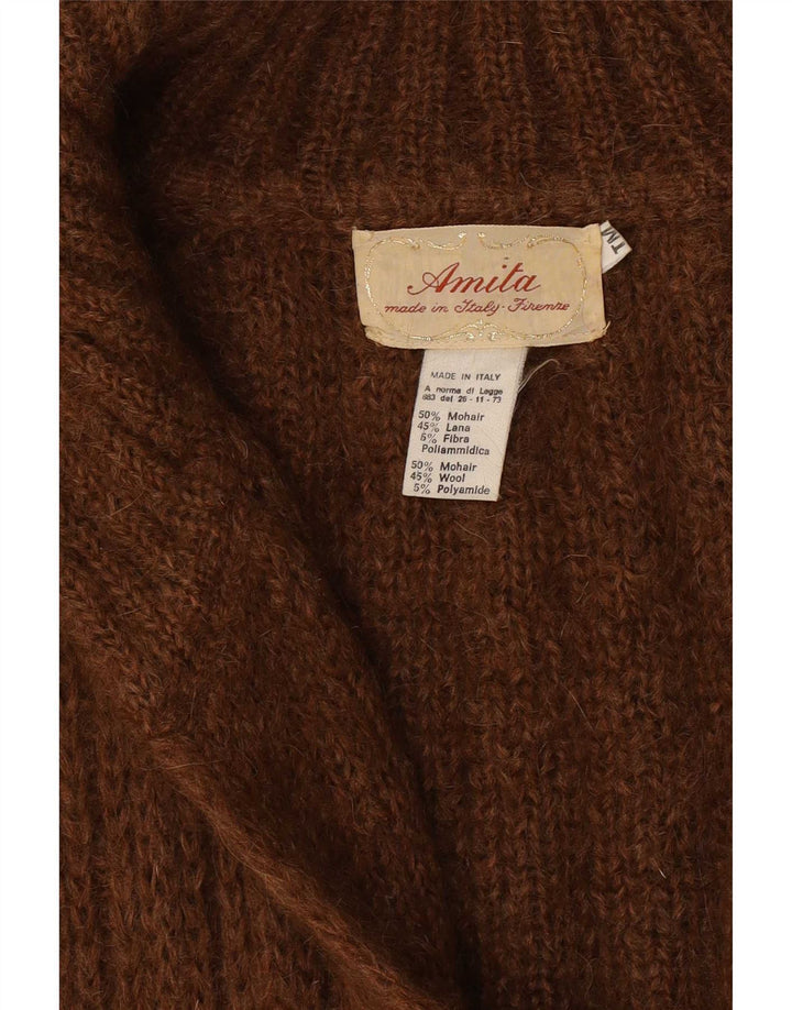 Pulover Vintage cardigan cu paragate supradimensionat pentru femei UK 14 Maro Mediu Modal