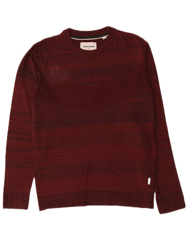 Pulover Jack & Jones pentru bărbați cu gât roșu, bumbac cu dungi burgundy mediu