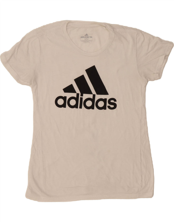ADIDAS Womens Graphic T-Shirt Top UK 12 Medium White Vintage Adidas and Second-Hand Adidas from Messina Hembry 