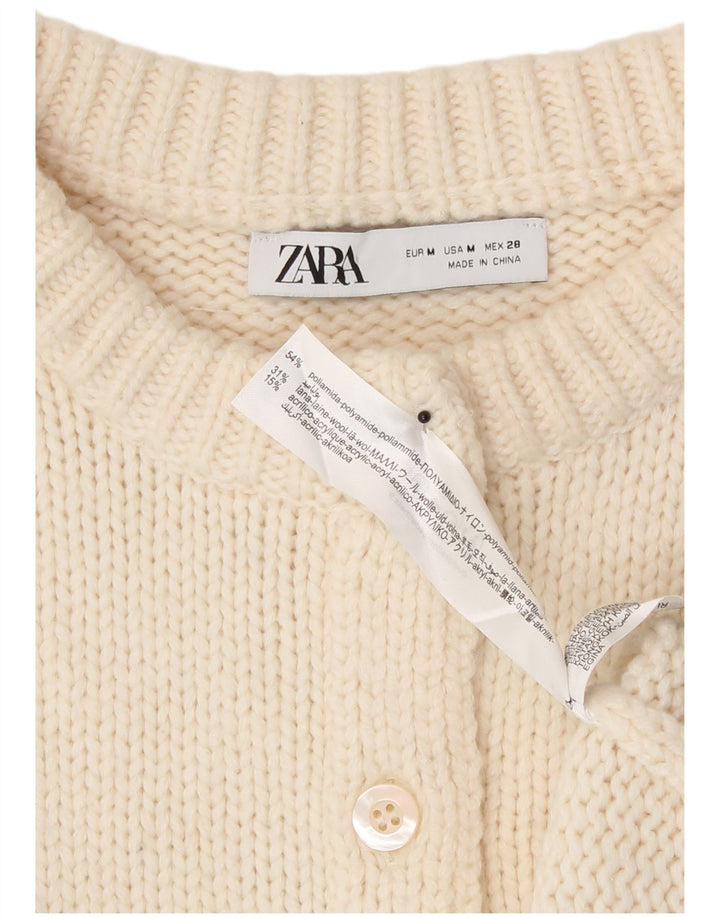 Pulover cardigan pentru femei Zara UK 12 Mediu Poliamidă alb închis