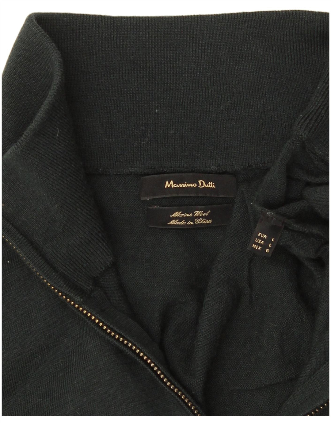 Pulover Massimo Dutti pentru bărbați, cu fermoar și gât, din lână merinos verde mare