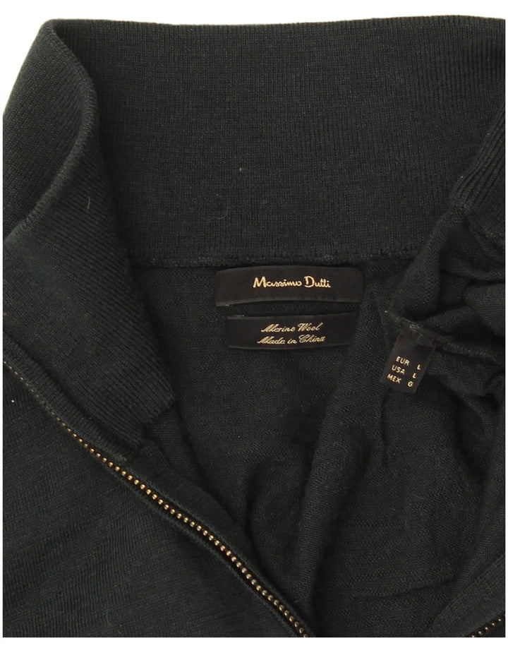 Pulover Massimo Dutti pentru bărbați, cu fermoar și gât, din lână merinos verde mare