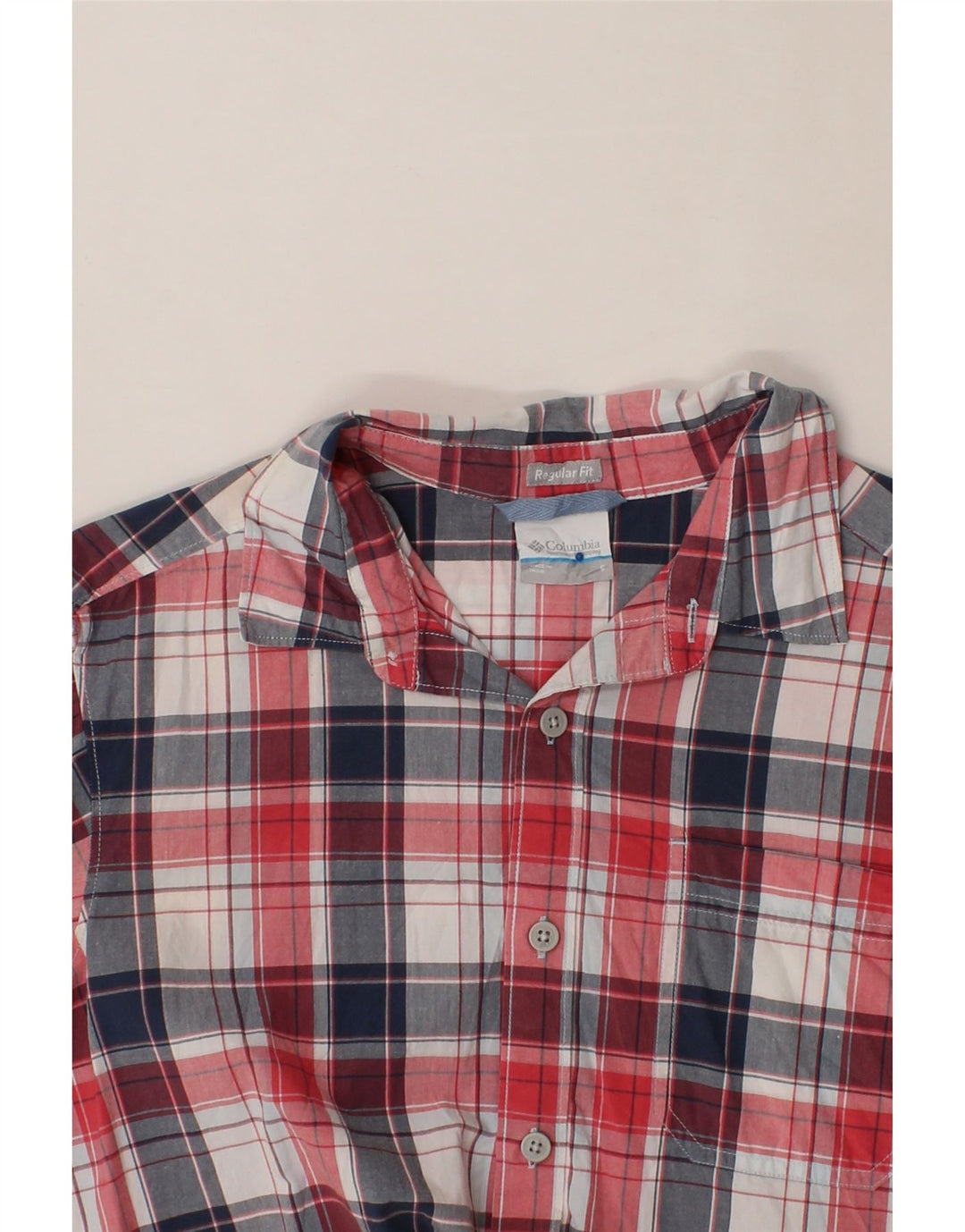 COLUMBIA Mens Regular Fit Short Sleeve Shirt Small Pink Check Cotton Vintage Columbia and Second-Hand Columbia from Messina Hembry 