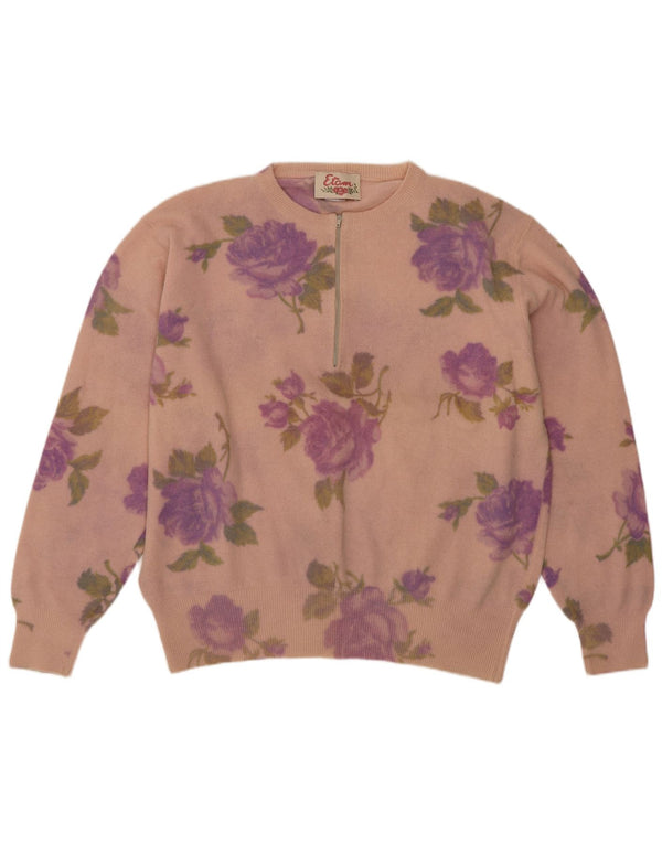 Pulover Etam pentru damă, cu fermoar, cu gât, UK 14, lână florală, roz mediu