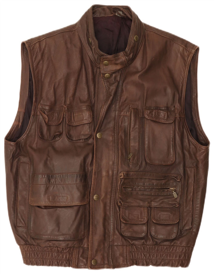 Gilet din piele vintage pentru bărbați UK 40 Large Brown