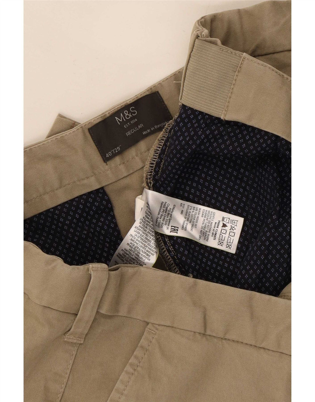 Pantaloni chino obișnuiți pentru bărbați Marks & Spencer L40 L29 bumbac bej
