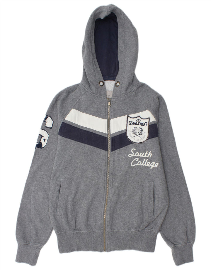 SPALDING Pulover cu capota cu fermoar grafic pentru bărbați, gri mediu, bumbac color bloc