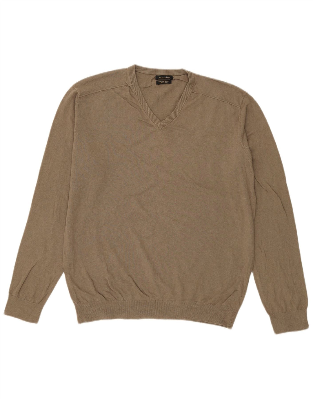 Massimo Dutti Pulover cu decolteu în V pentru bărbați, bumbac mare kaki