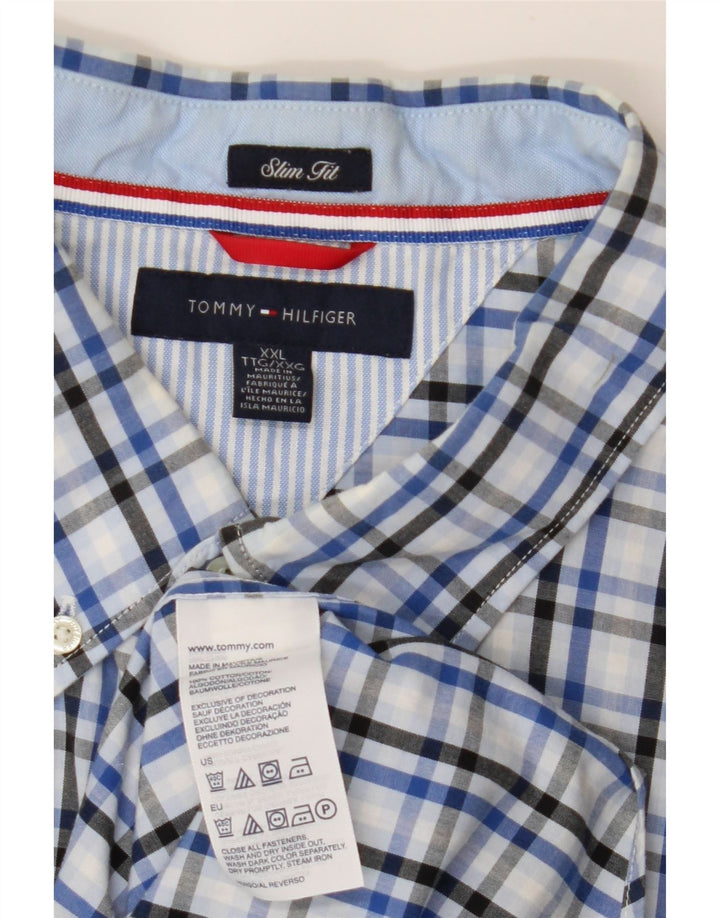 Cămașă TOMMY HILFIGER pentru bărbați cu mânecă scurtă, slim fit, 2XL, bumbac cu carouri albastre