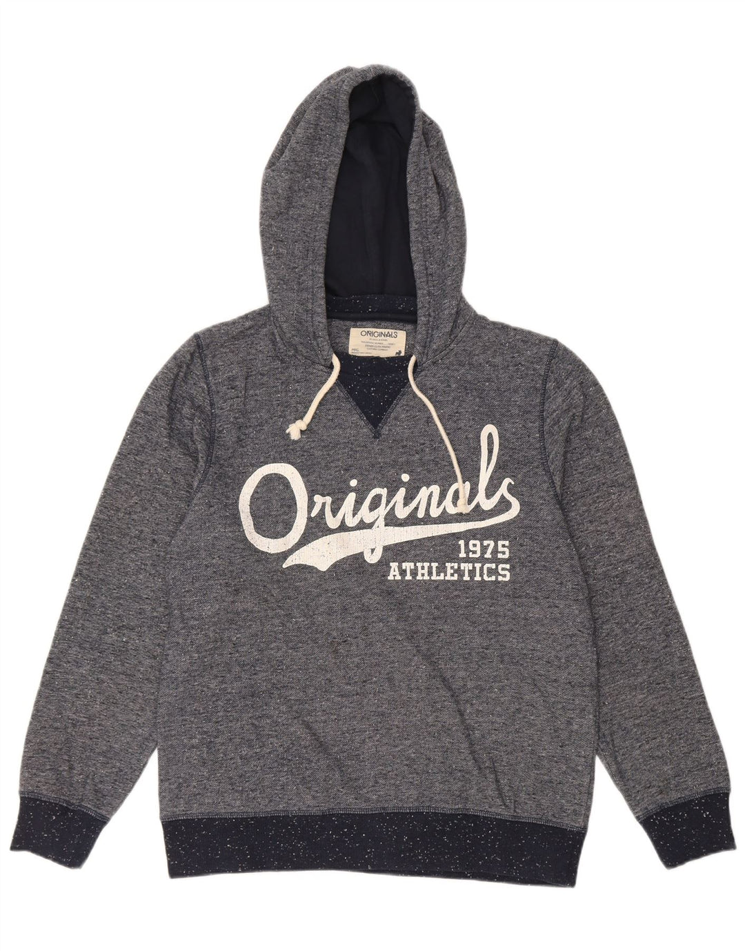 JACK & JONES Mens Graphic Hoodie Jumper Large Navy Blue Flecked Polyester
