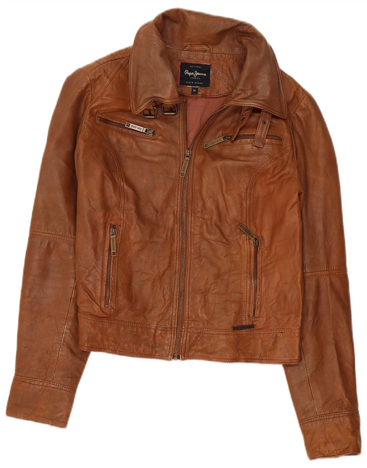 Jachetă de piele crop pentru femei PEPE Jeans UK 18 XL maro