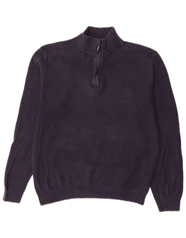 Massimo Dutti Mens Zip Neck Jumper Sweater Large Navy Blue Cotton